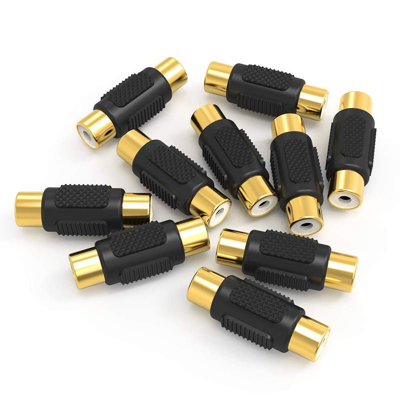 ELECTOP 10 Pack RCA Female to Female Coupler Audio Video Gold Adapter, for Phono, Speaker, RCA Cable, Amplifier - Image 1